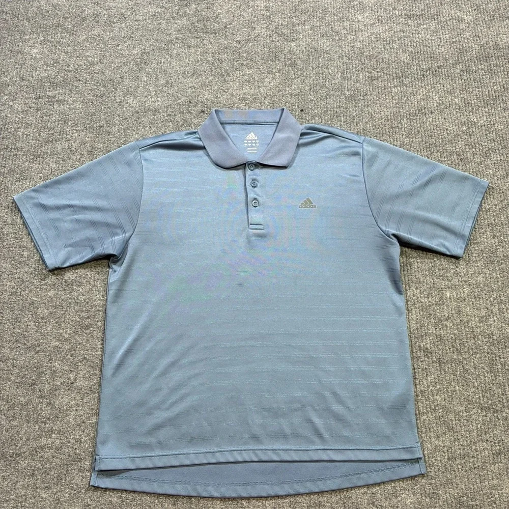 Adidas Mens Polo Shirt Size L Blue Striped Outdoor Short Sleeve Stretch